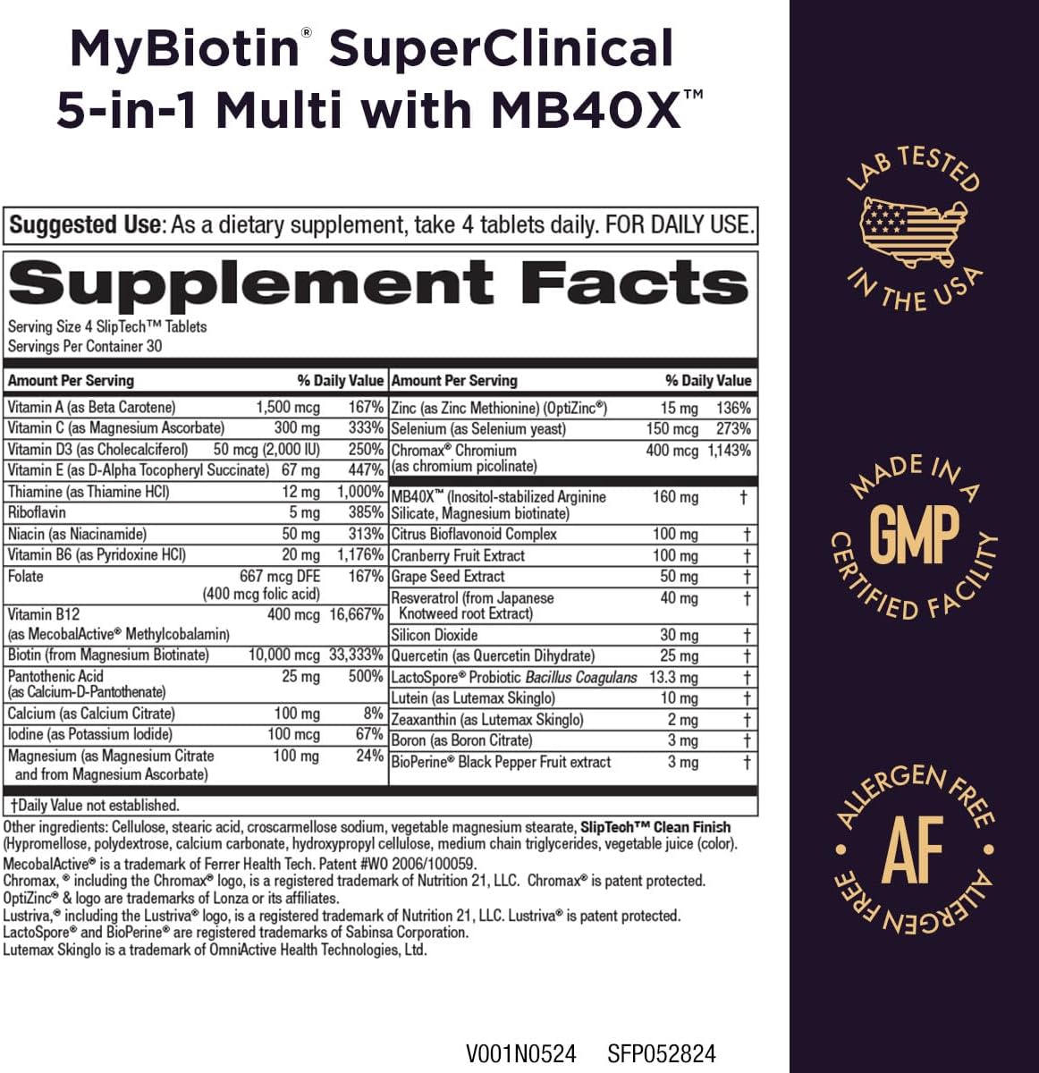 SuperClinical 5-in-1 Elite Multivitamin with MB40X Biotin Matrix - Thicker Hair in 3 Weeks - 40X More Soluble - 120 Tabs