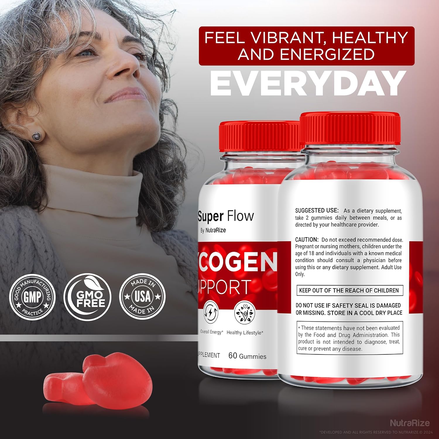 SuperFlow Glycogen Gummies for Optimal Glycogen Support and Detox Cleanse - 60 Gummies