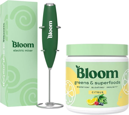 Superfood Greens Powder with Digestive Enzymes, Probiotics, and Prebiotics for Gut Health and Bloating Relief - Citrus Flavor + Milk Frother