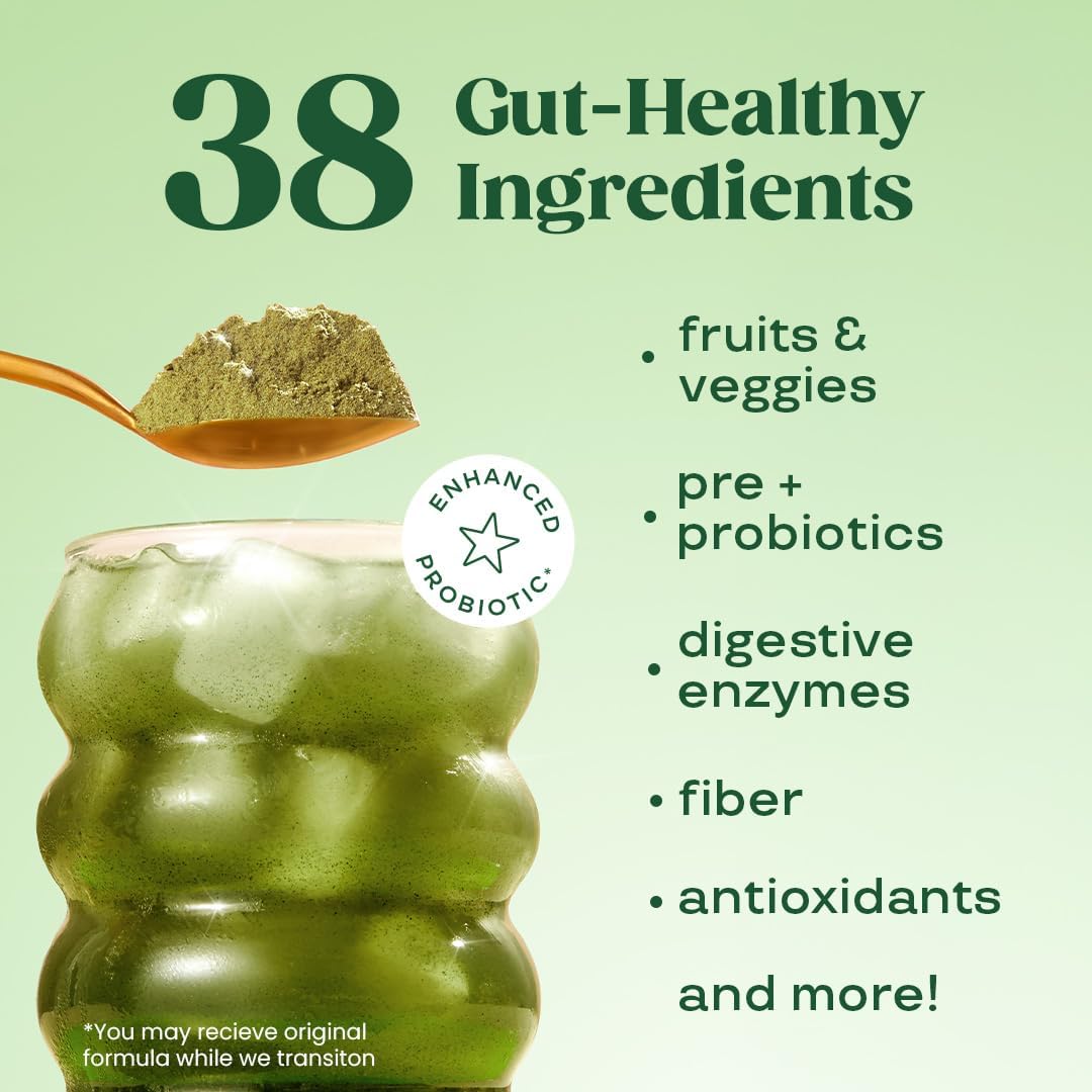 Superfood Greens Powder with Digestive Enzymes, Probiotics, and Prebiotics for Women - Gut Health and Bloating Relief - Chlorella, Beet Root, Citrus - 30 Servings