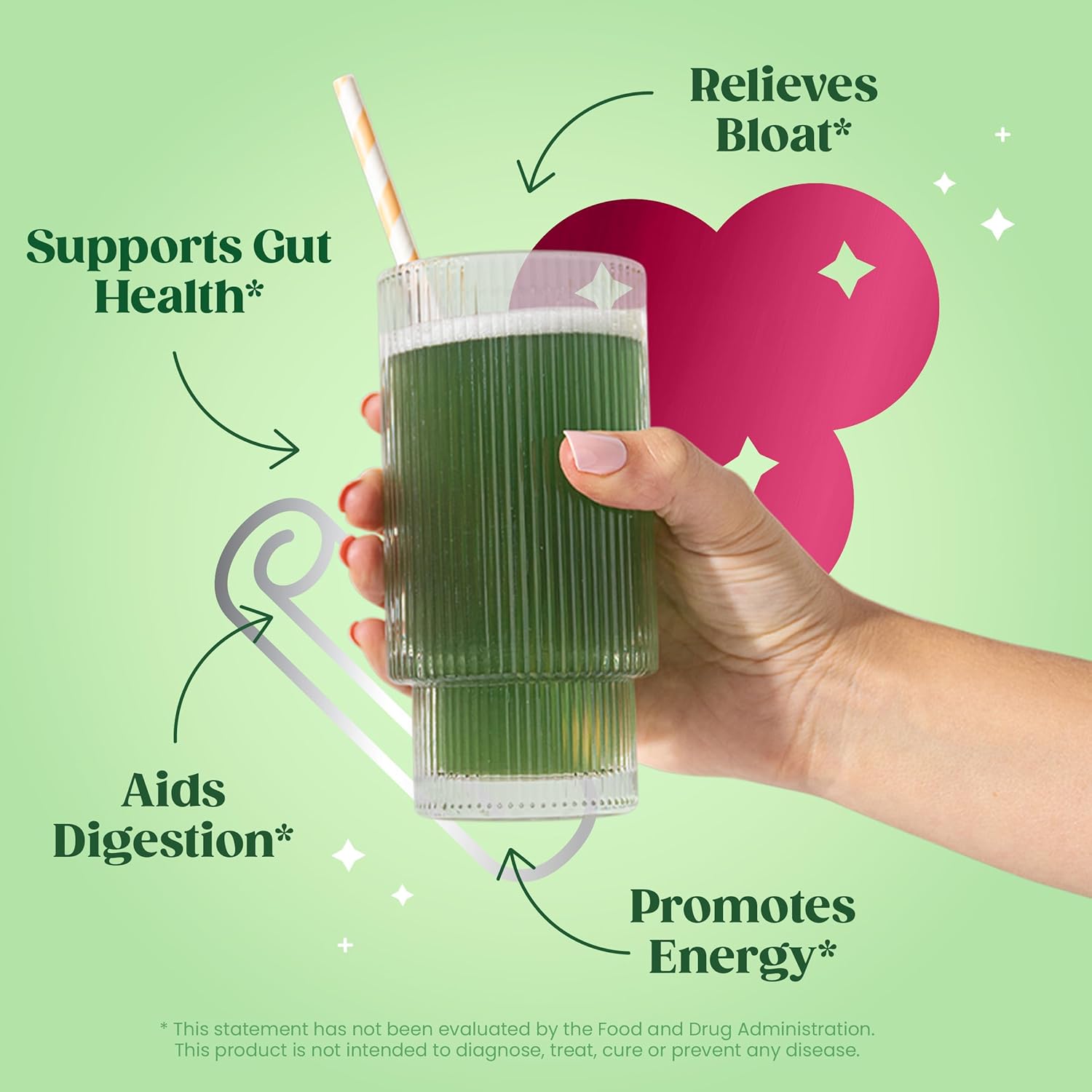 Superfood Greens Powder with Probiotics & Enzymes for Gut Health, Bloating Relief, Chlorella & Beet Root Juice Mix - 25 Servings