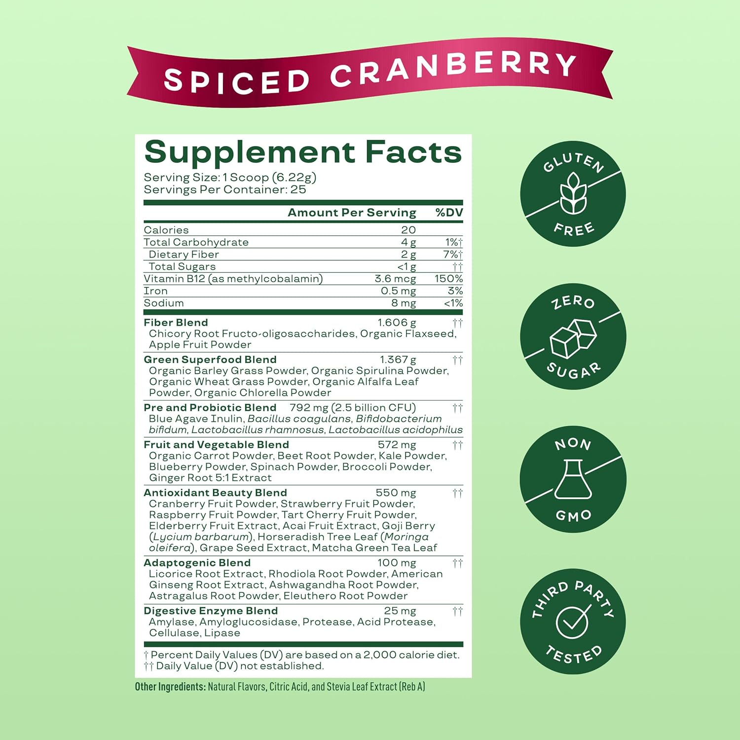 Superfood Greens Powder with Probiotics & Enzymes for Gut Health, Bloating Relief, Chlorella & Beet Root Juice Mix - 25 Servings