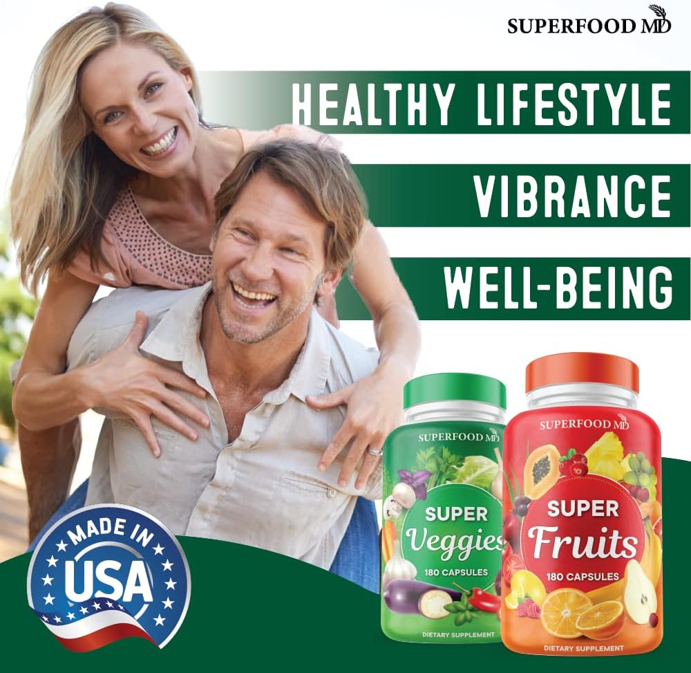Superfood MD Whole Super Fruit and Vegetable Capsules with Olive Leaf - 720 Count (Pack of 4) - Natural Super Fruit and Veggie Supplements & Vitamins