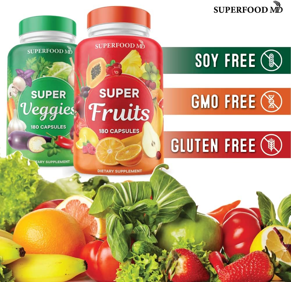 Superfood MD Whole Super Fruit and Vegetable Capsules with Olive Leaf - 720 Count (Pack of 4) - Natural Super Fruit and Veggie Supplements & Vitamins