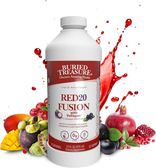 SuperFood Powder with Antioxidants, Beet Root, Elderberry, Green Tea - Liquid Reds Fusion - Vegan Amino Acids & Prebiotics - Buried Treasure Red20