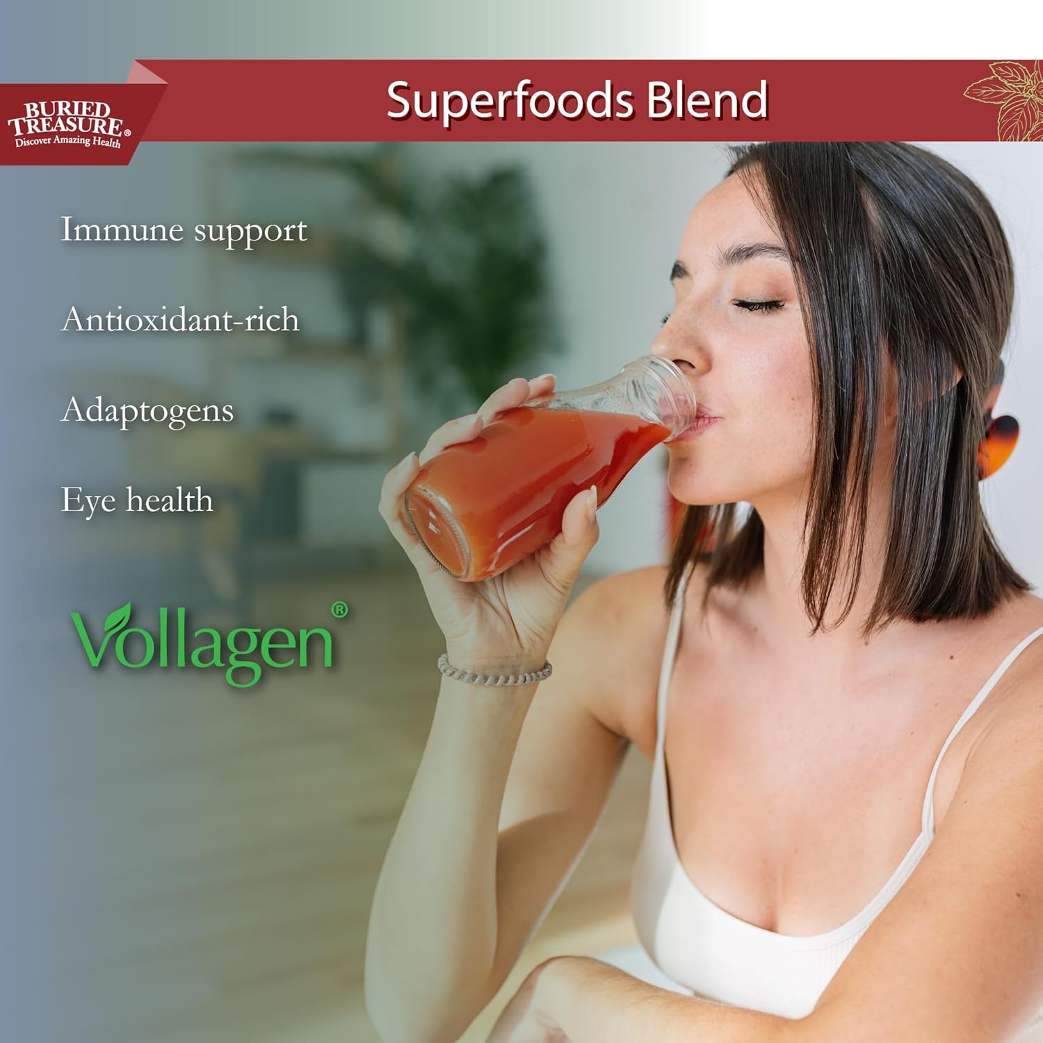 SuperFood Powder with Antioxidants, Beet Root, Elderberry, Green Tea - Liquid Reds Fusion - Vegan Amino Acids & Prebiotics - Buried Treasure Red20