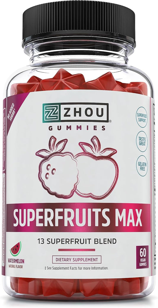 Superfruit Multivitamin Gummies with 13 Natural Superfruits - Rich in Vitamins A, C, E, Zinc - Immunity, Digestion, Energy - 60 Vegan Gummies