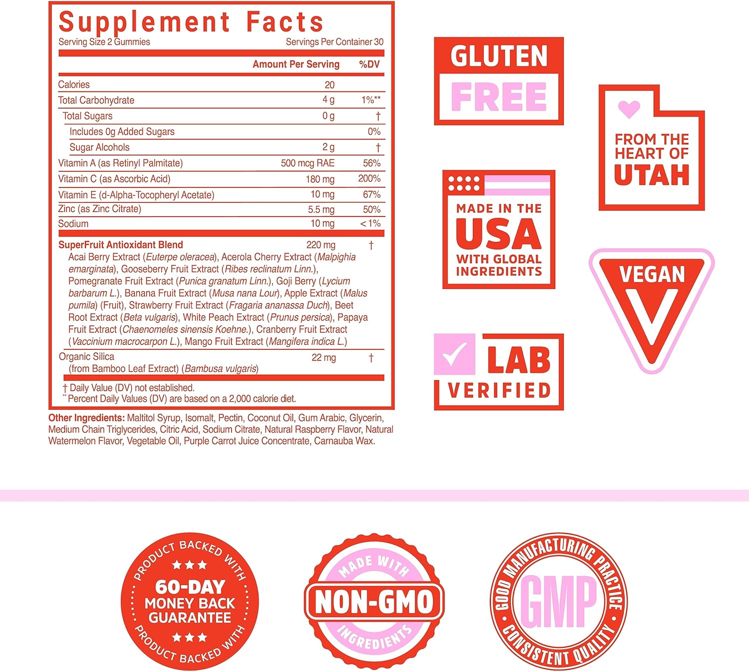 Superfruit Multivitamin Gummies with 13 Natural Superfruits - Rich in Vitamins A, C, E, Zinc - Immunity, Digestion, Energy - 60 Vegan Gummies