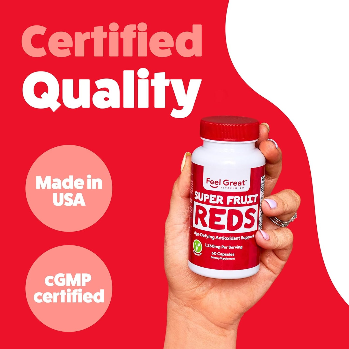 Superfruit Reds Antioxidant Superfood Capsules for Anti-Aging & Immune Support with Acai, Mangosteen, Pomegranate, Blueberry - 60ct