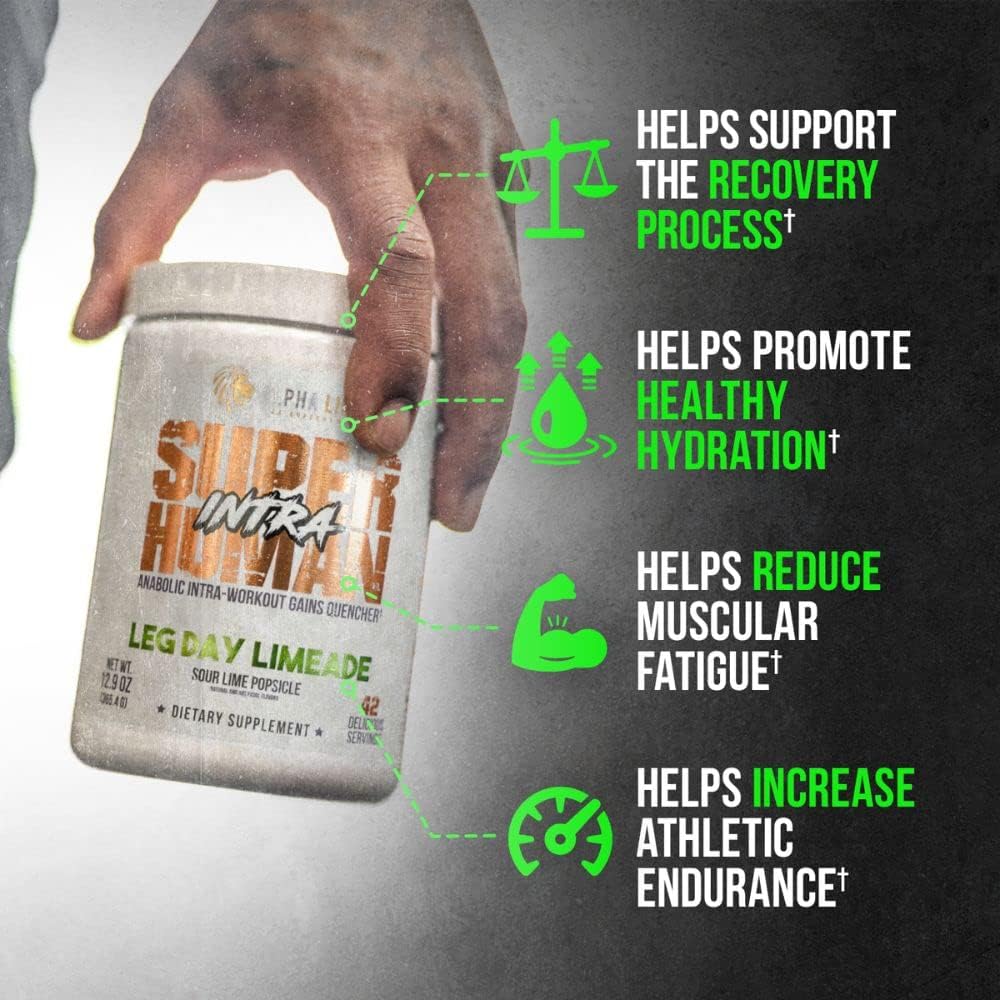 Superhuman Intra Workout Powder with Amino Acids for Muscle Recovery - BCAA Powder with Electrolytes & Hydration, Lime Flavor (42 Servings)
