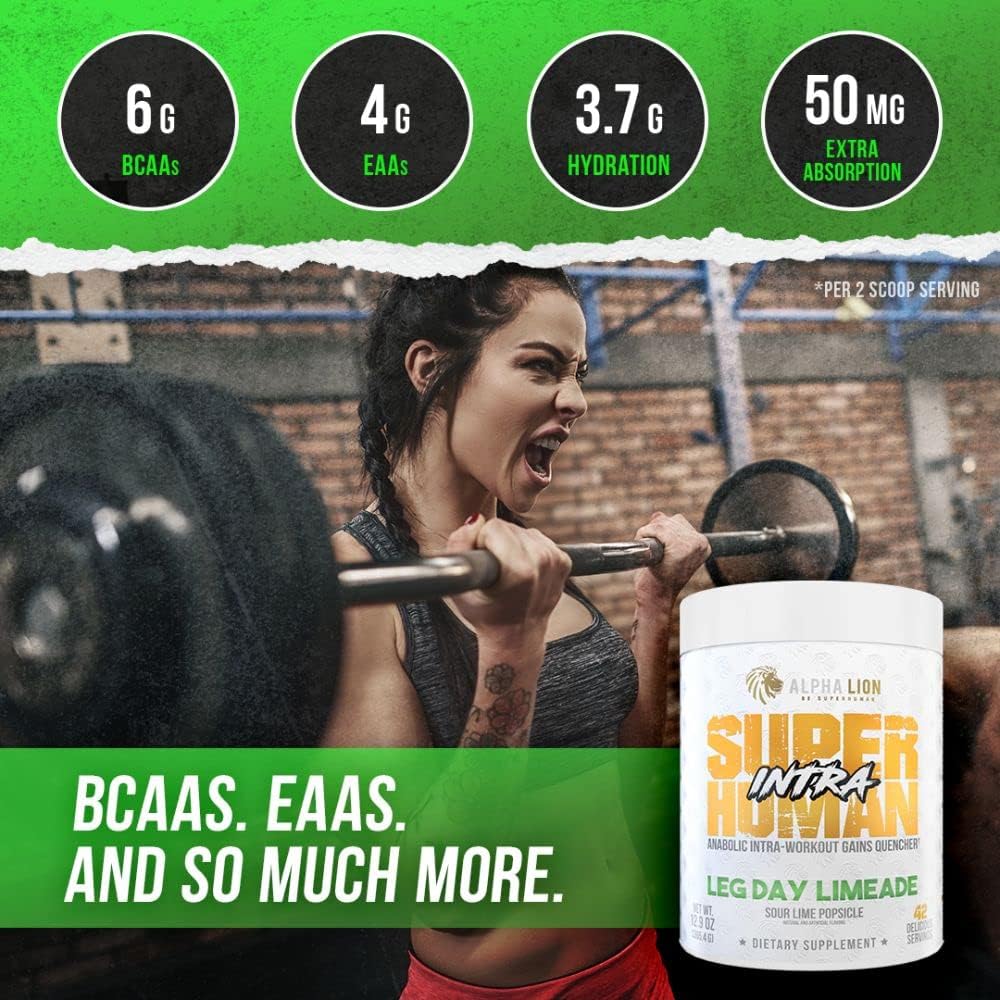 Superhuman Intra Workout Powder with Amino Acids for Muscle Recovery - BCAA Powder with Electrolytes & Hydration, Lime Flavor (42 Servings)