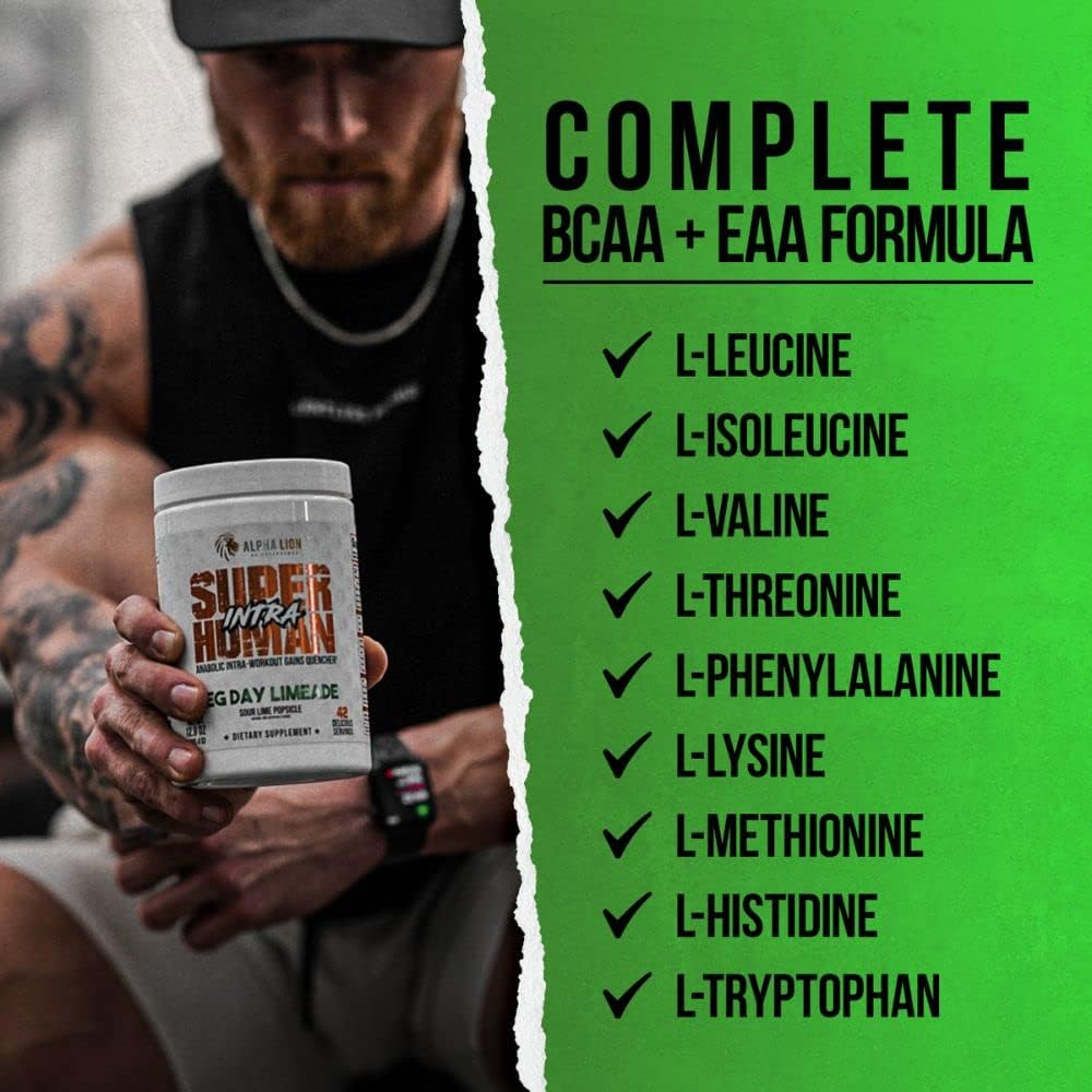 Superhuman Intra Workout Powder with Amino Acids for Muscle Recovery - BCAA Powder with Electrolytes & Hydration, Lime Flavor (42 Servings)