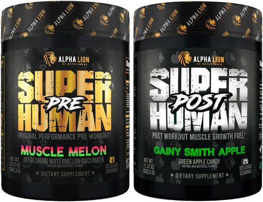 Superhuman Pre & Post Workout Bundle for Sustained Energy, Focus, Muscle Growth & Volume - Muscle Melon & Gainy Smith Apple