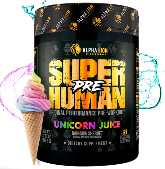 Superhuman Pre Workout Powder with Beta Alanine, L-Taurine, and Caffeine for Energy and Focus - Nitric Oxide and Citrulline for Pump - Unicorn Juice Flavor - 21 Servings