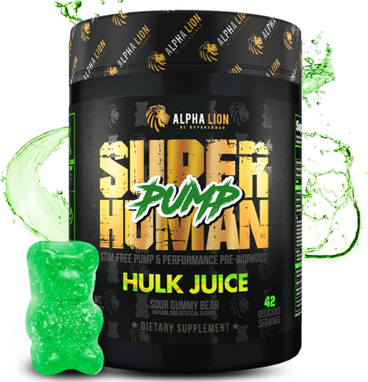 Superhuman Pump Pre Workout Powder - Nootropic, Stim-Free, Nitric Oxide Booster, Muscle Gainer, Energy & Focus - 42 Servings, Hulk Juice Flavor
