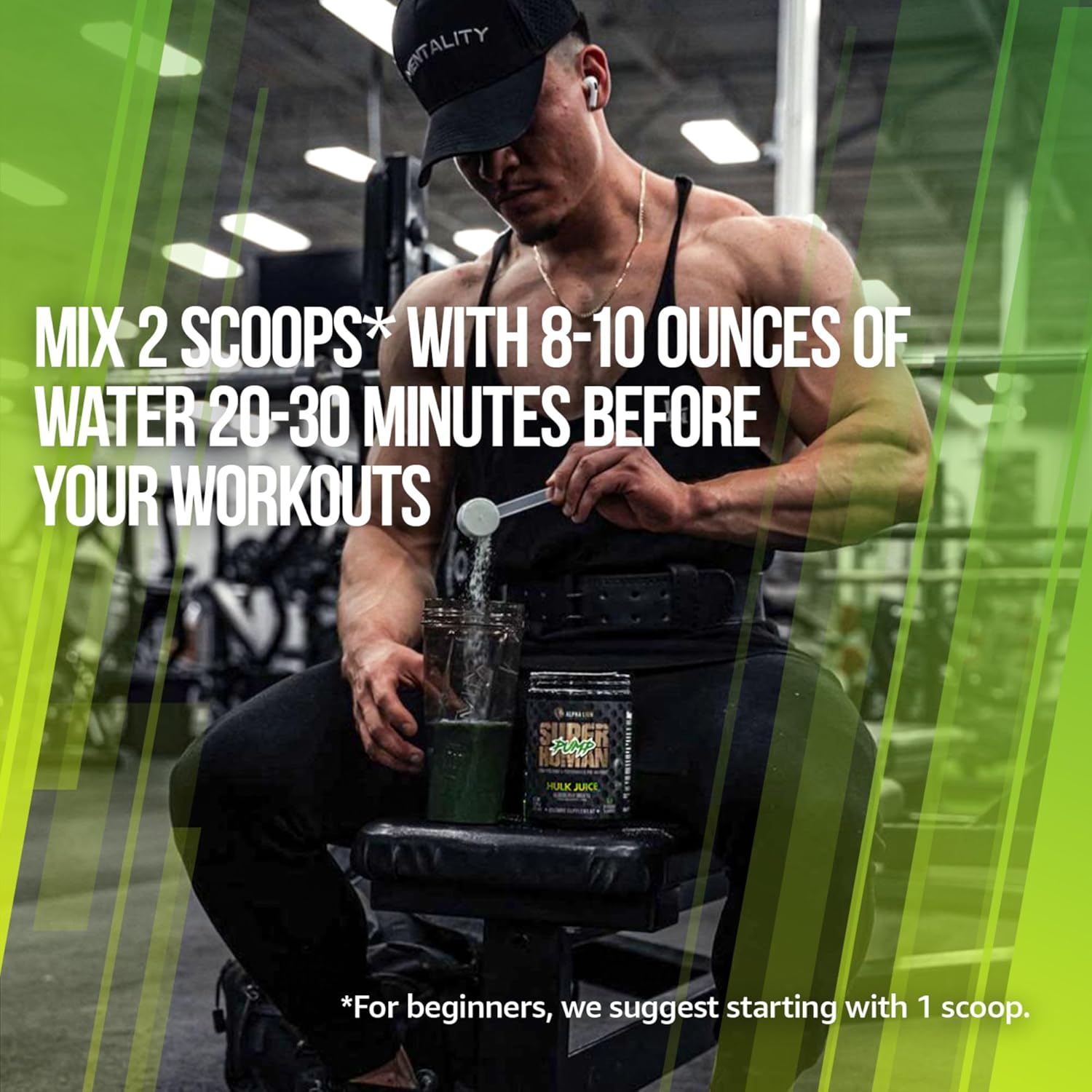 Superhuman Pump Pre Workout Powder - Nootropic, Stim-Free, Nitric Oxide Booster, Muscle Gainer, Energy & Focus - 42 Servings, Hulk Juice Flavor