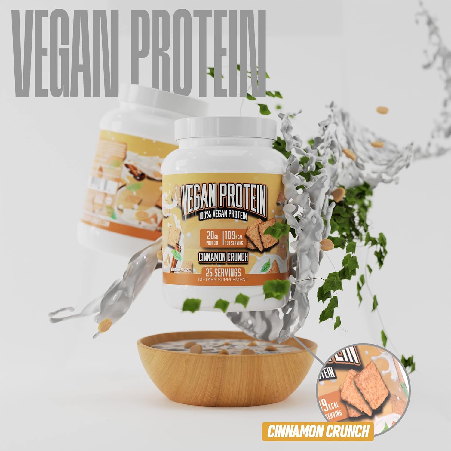 Superior Plant-Based Protein Powder - Cinnamon Crunch Vegan Protein Powder, 20g Protein Per Serving, Gluten Free - Huge Supplements