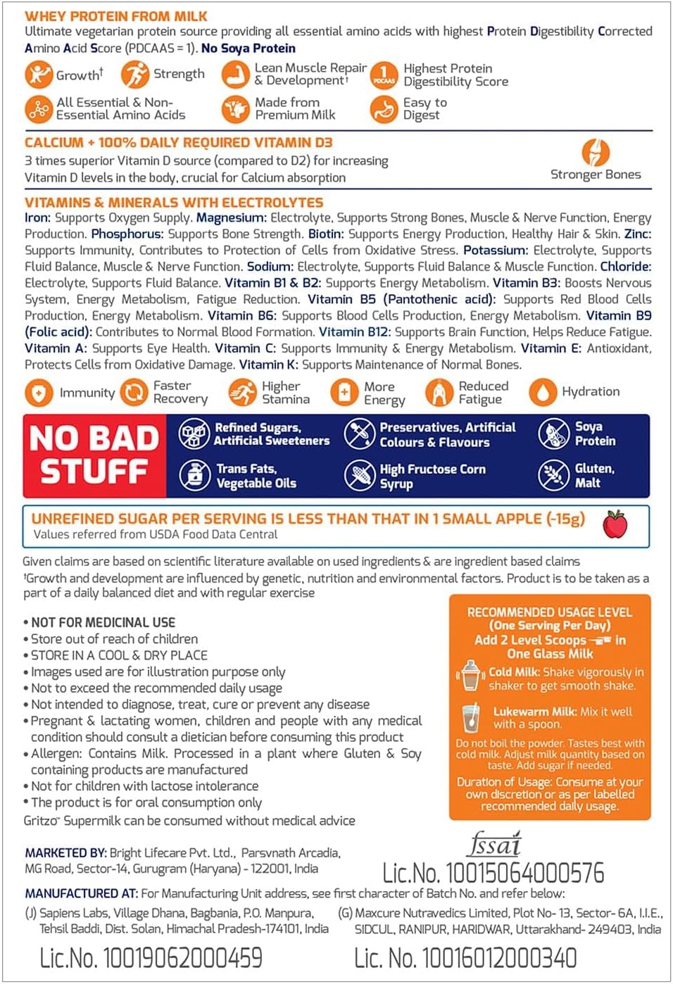 SuperMilk Kids Protein Powder for Growth & Health, Girls 8-12y, High Protein & Calcium Drink, Natural Double Chocolate Flavor, 21 Nutrients - 400g