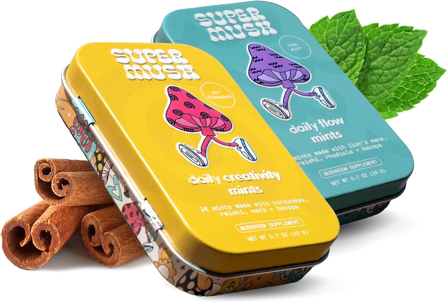 SuperMush Daily Mint Supplement with Lions Mane, Cordyceps, and Reishi - Enhance Focus, Creativity, and Connection