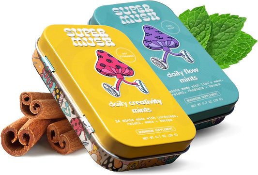 SuperMush Daily Mint Supplement with Lions Mane, Cordyceps, and Reishi - Enhance Focus, Creativity, and Connection