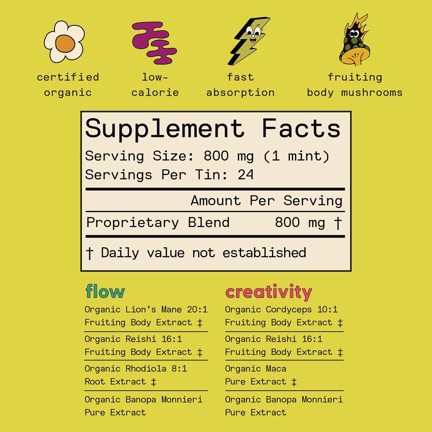SuperMush Daily Mint Supplement with Lions Mane, Cordyceps, and Reishi - Enhance Focus, Creativity, and Connection