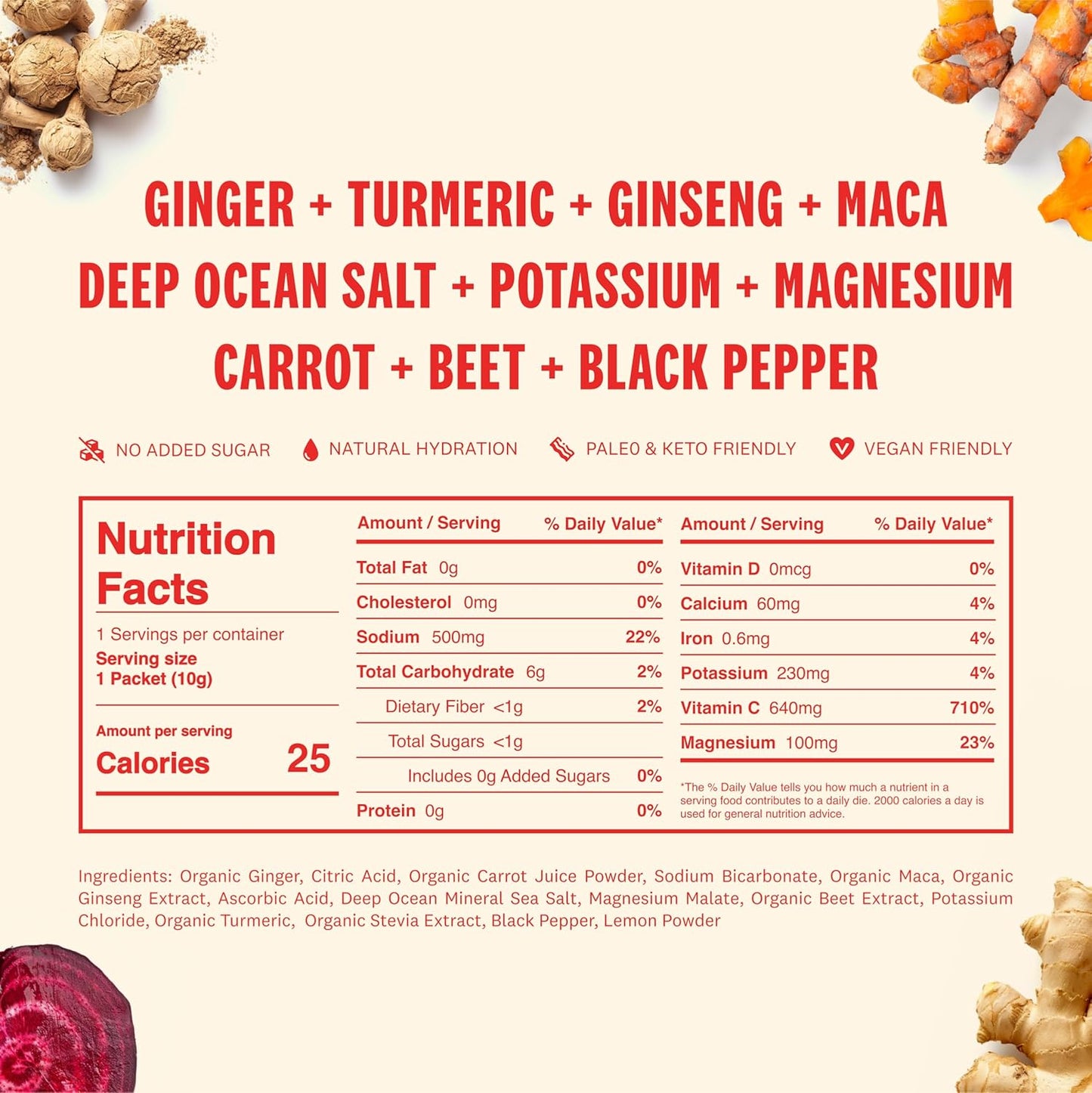 SUPEROOT® Ginger Citrus Natural Electrolytes Powder Trial Pack - Sugar & Caffeine Free Drink Mix for Clean Hydration, Energy, Detox, and Immune Boost - 3 Servings