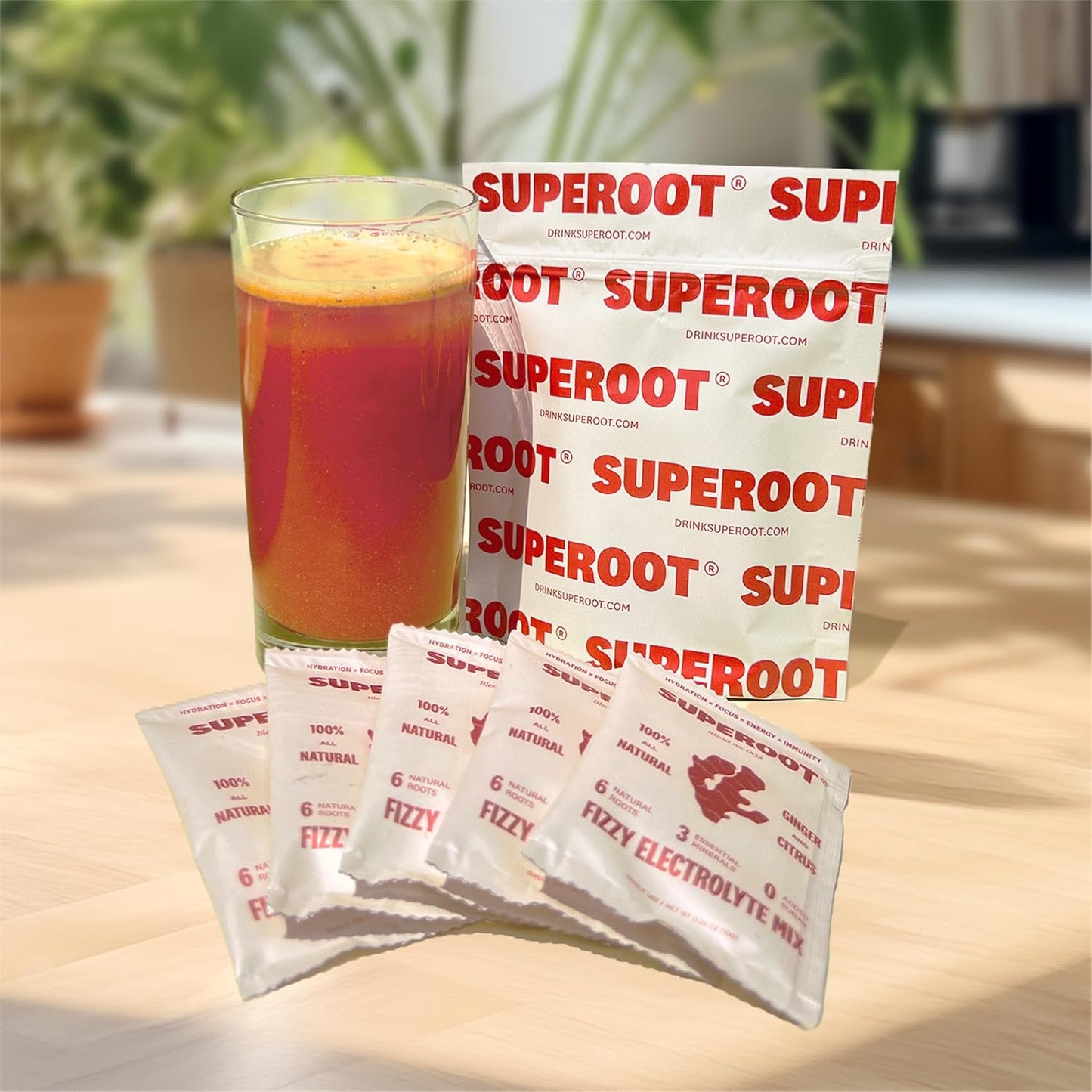 SUPEROOT® Ginger Citrus Natural Electrolytes Powder Trial Pack - Sugar & Caffeine Free Drink Mix for Clean Hydration, Energy, Detox, and Immune Boost - 3 Servings