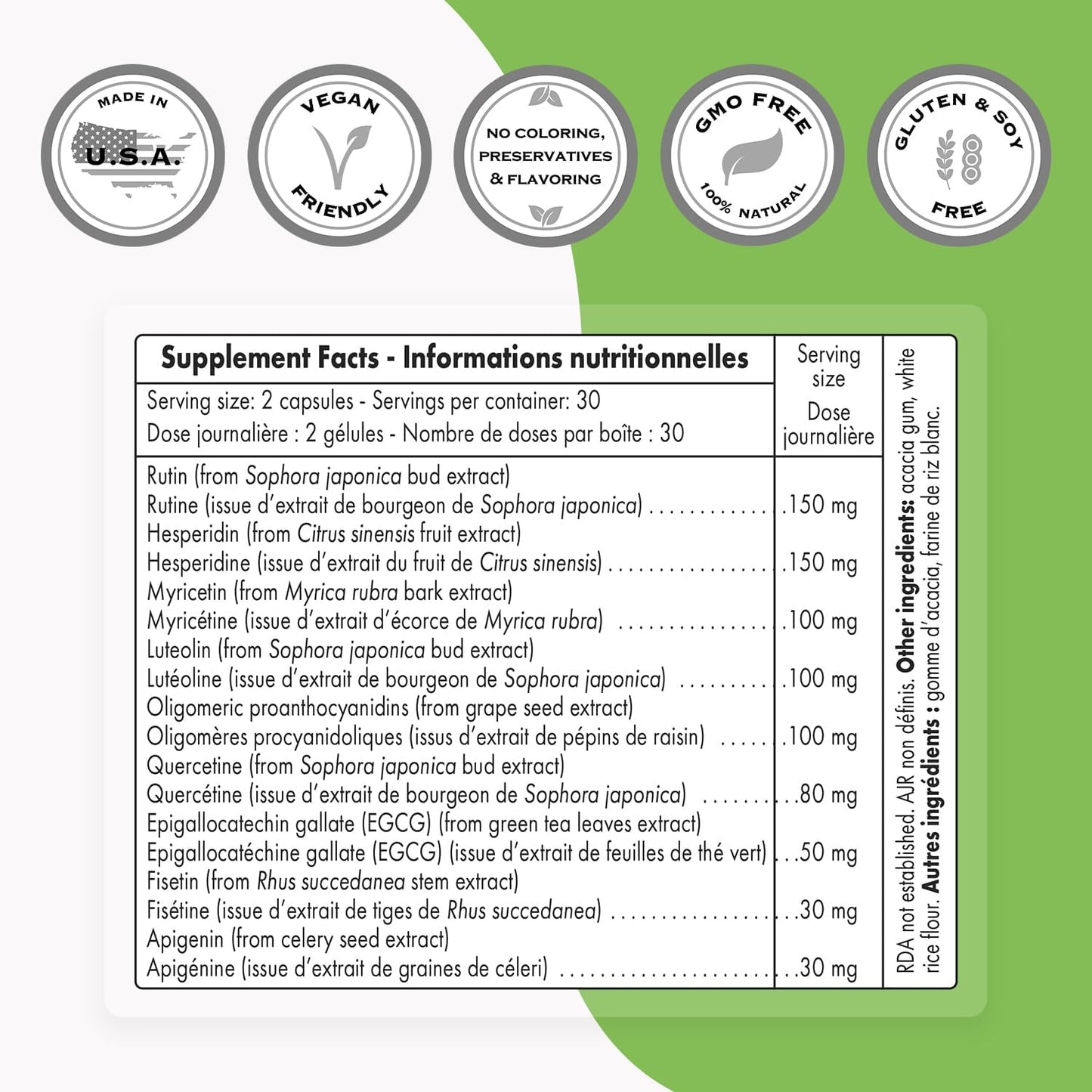 Supersmart FlavoLife Flavonoid Complex Supplement with Luteolin, Myricetin, Fisetin, Rutin, Quercetin, EGCG, Apigenin, Hesperidin - Non-GMO, Gluten Free - 60 Capsules