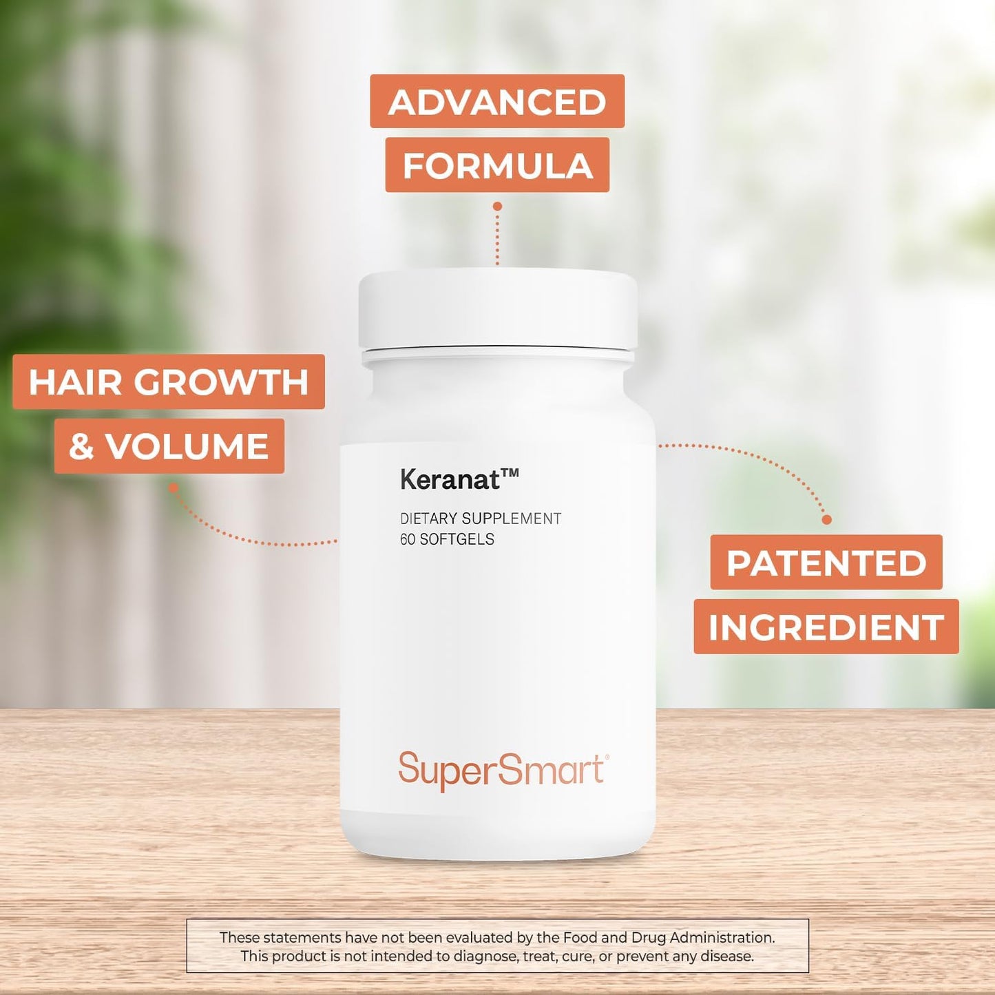 Supersmart Keranat Advanced Formula Hair Supplement with Biotin for Volume and Growth - Non-GMO, Gluten Free - 60 Softgels