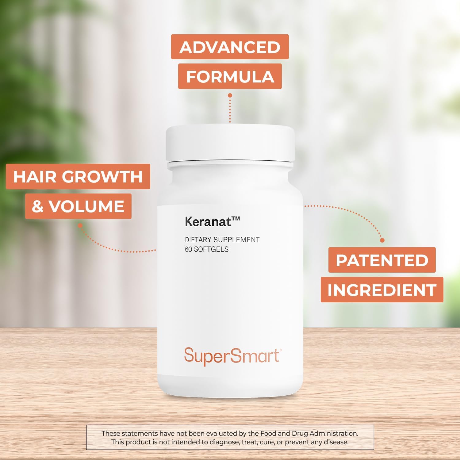 Supersmart Keranat Advanced Formula Hair Supplement with Biotin for Volume and Growth - Non-GMO, Gluten Free - 60 Softgels