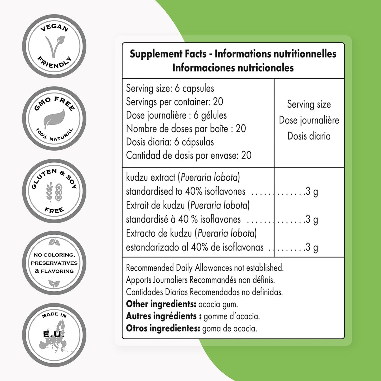 Supersmart Kudzu Extract 500mg Full Spectrum Antioxidant Capsules - Non-GMO & Gluten-Free Herbal Supplement