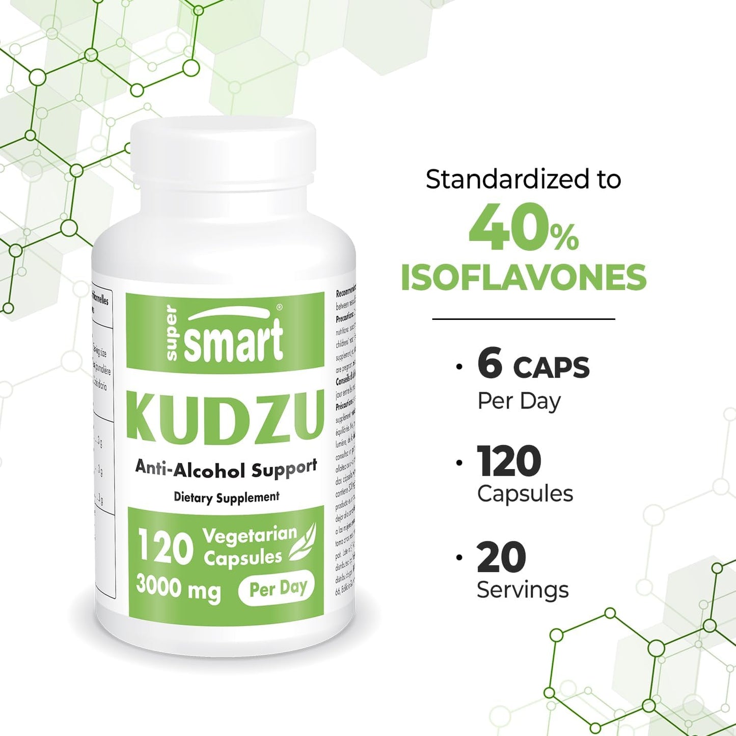 Supersmart Kudzu Extract 500mg Full Spectrum Antioxidant Capsules - Non-GMO & Gluten-Free Herbal Supplement