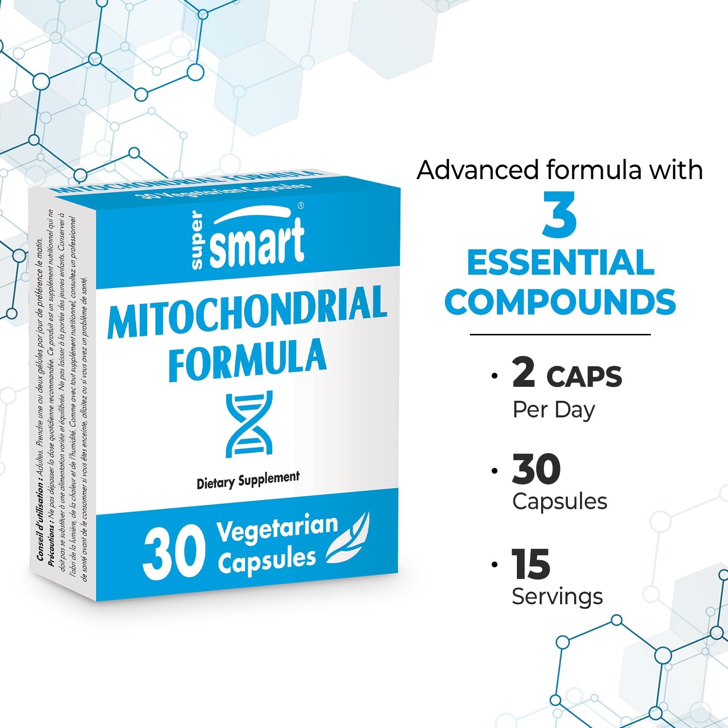 Supersmart Mitochondrial Formula with PQQ | Anti-Aging & Cell Rejuvenation | Non-GMO & Gluten Free | 30 Vegetarian Capsules