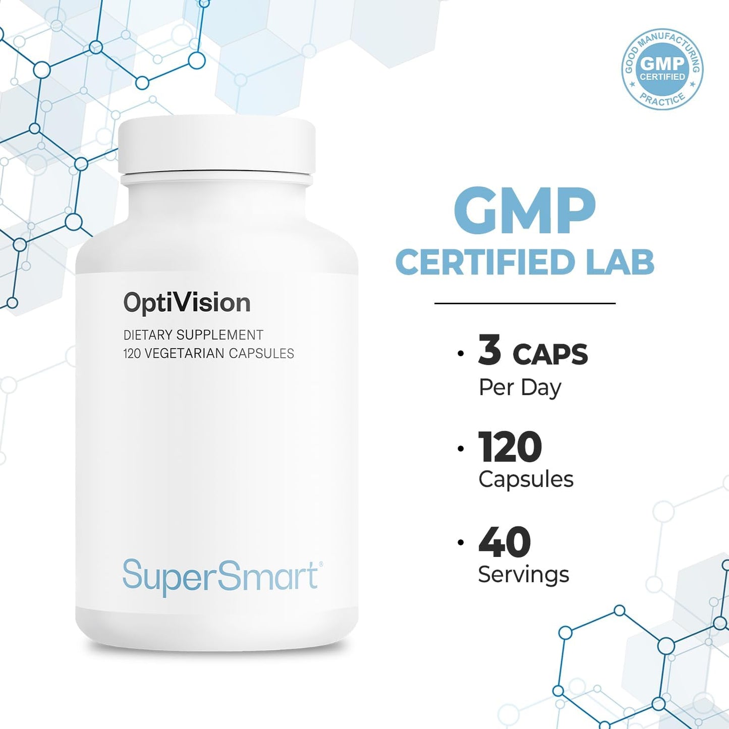 Supersmart OptiVision: Advanced Eye Supplement with Bilberry, Black Currant, Lutein, Zeaxanthin, Astaxanthin - Non-GMO, Gluten-Free - 120 Capsules