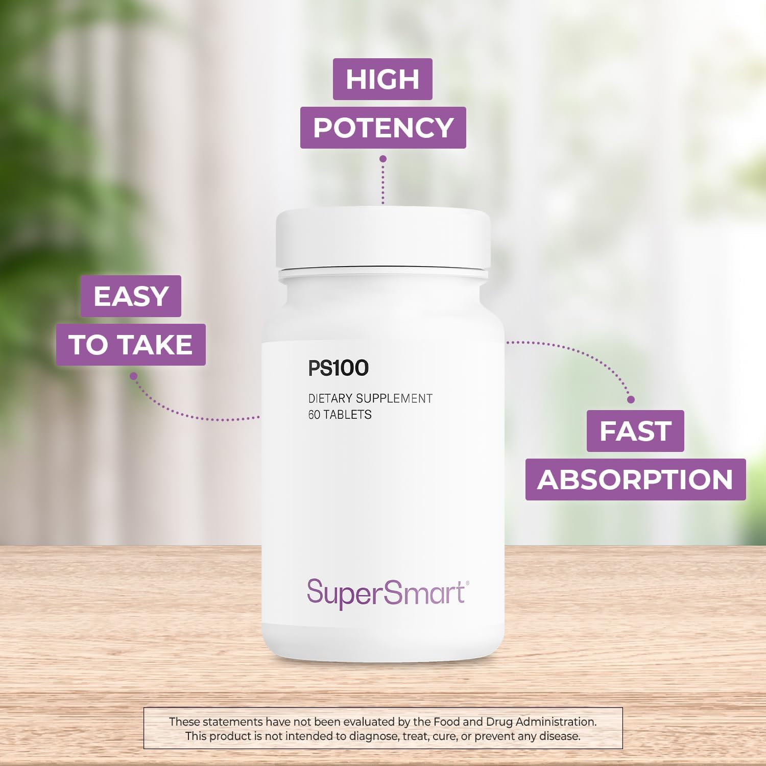 Supersmart PS100 Supplement 300mg Daily - Brain Health & Memory Support - Non-GMO, Gluten-Free - 60 Tablets