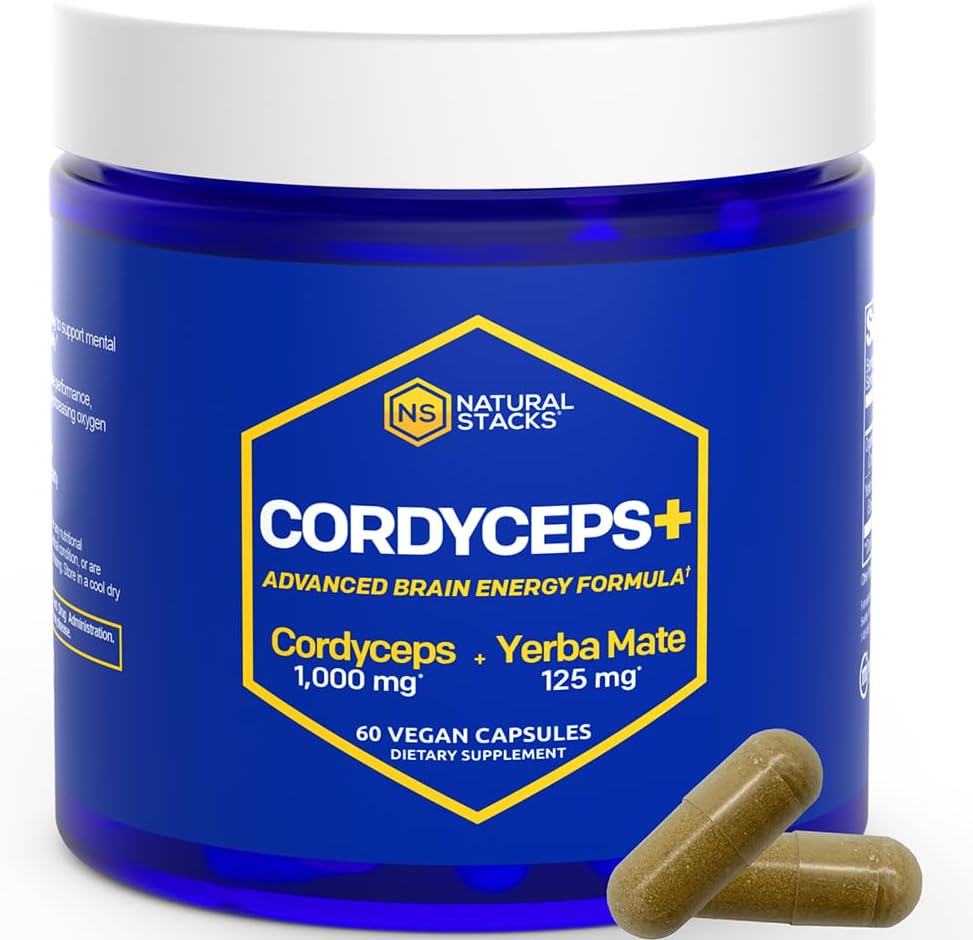 Support Brain Energy & Memory with Natural Stacks Cordyceps & Lions Mane Mushroom Bundle - 120 Capsules