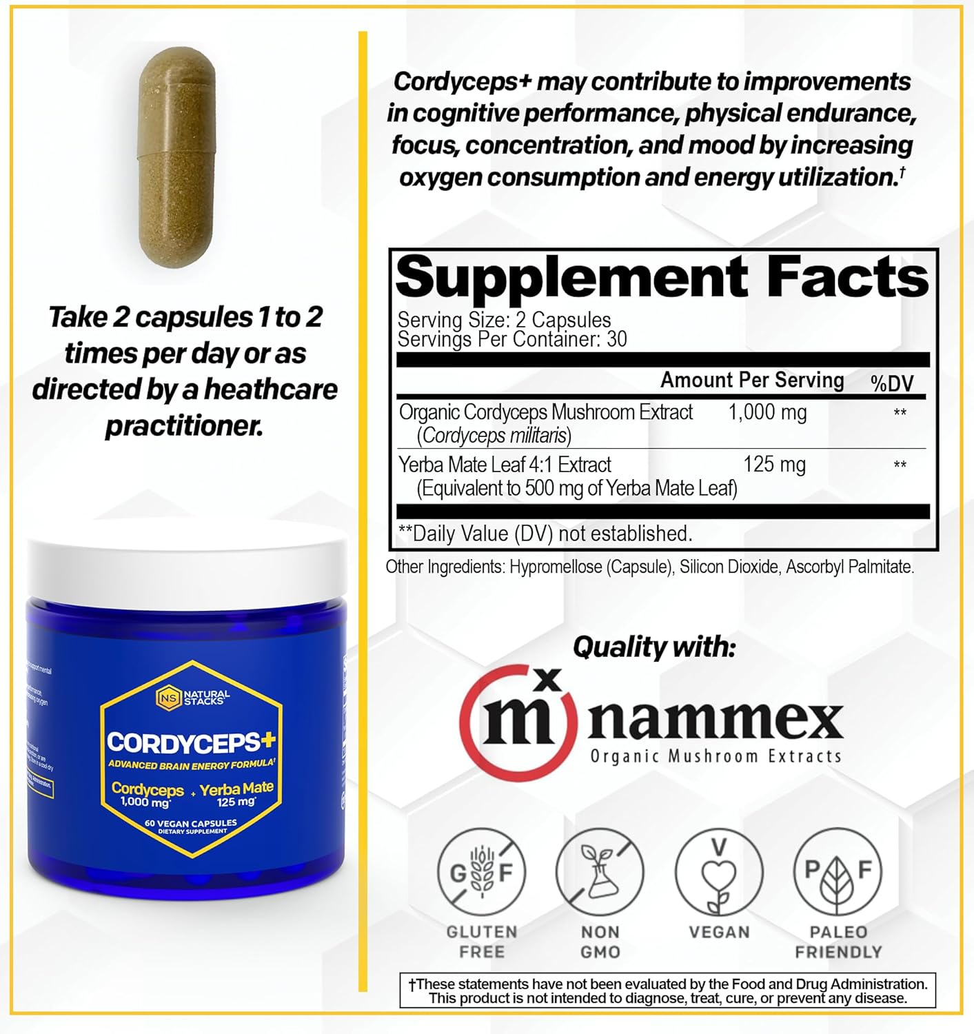 Support Brain Energy & Memory with Natural Stacks Cordyceps & Lions Mane Mushroom Bundle - 120 Capsules