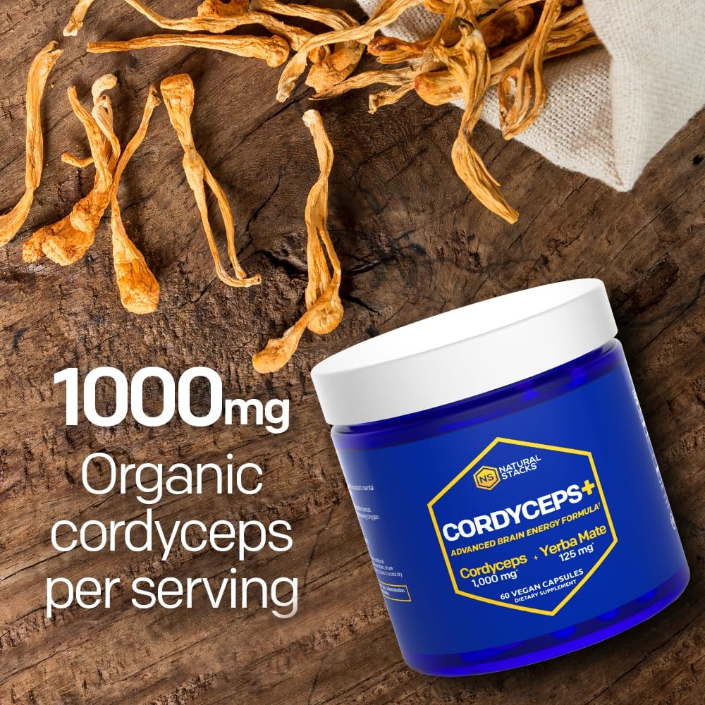 Support Brain Energy & Memory with Natural Stacks Cordyceps & Lions Mane Mushroom Bundle - 120 Capsules