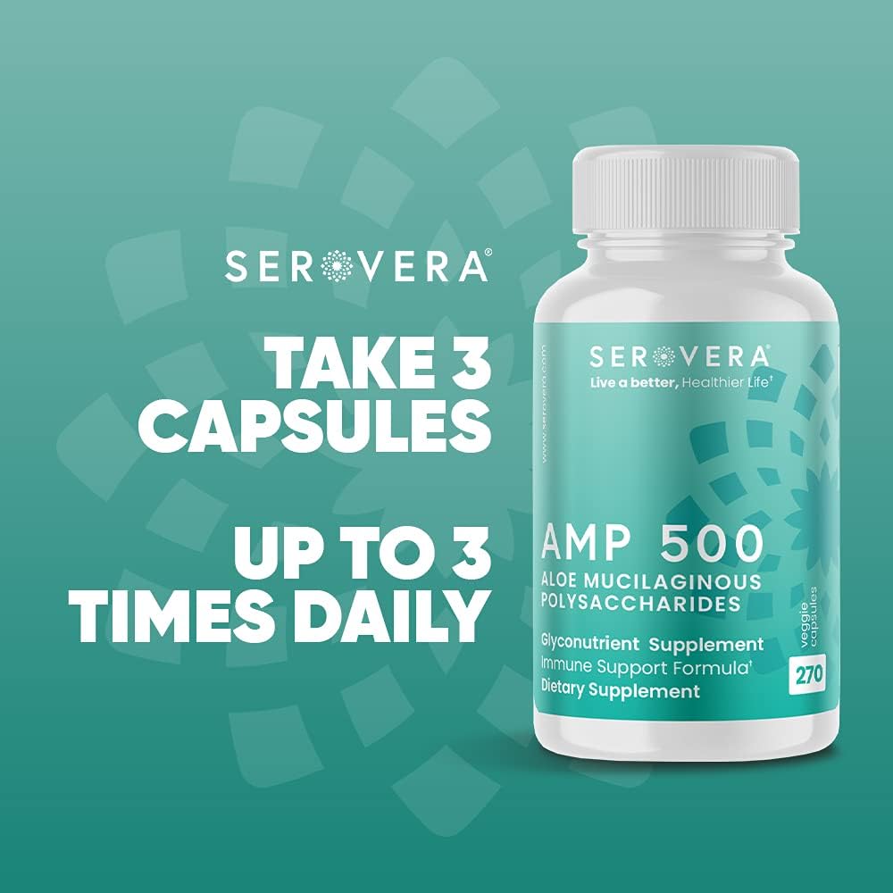 Support Immune System, Digestive Tract, and Colon Health with SEROVERA AMP Aloe Glyconutrient Supplement - 270 Capsules