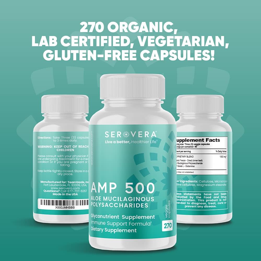 Support Immune System, Digestive Tract, and Colon Health with SEROVERA AMP Aloe Glyconutrient Supplement - 270 Capsules