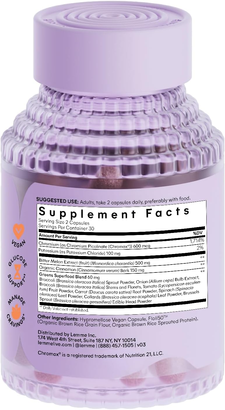 Support Weight Management with Clinically Studied Chromium Picolinate, Bitter Melon, Ceylon Cinnamon & Greens Blend - Drug-Free and Vegan Formula for Curbing Cravings and Improving Carb Metabolism
