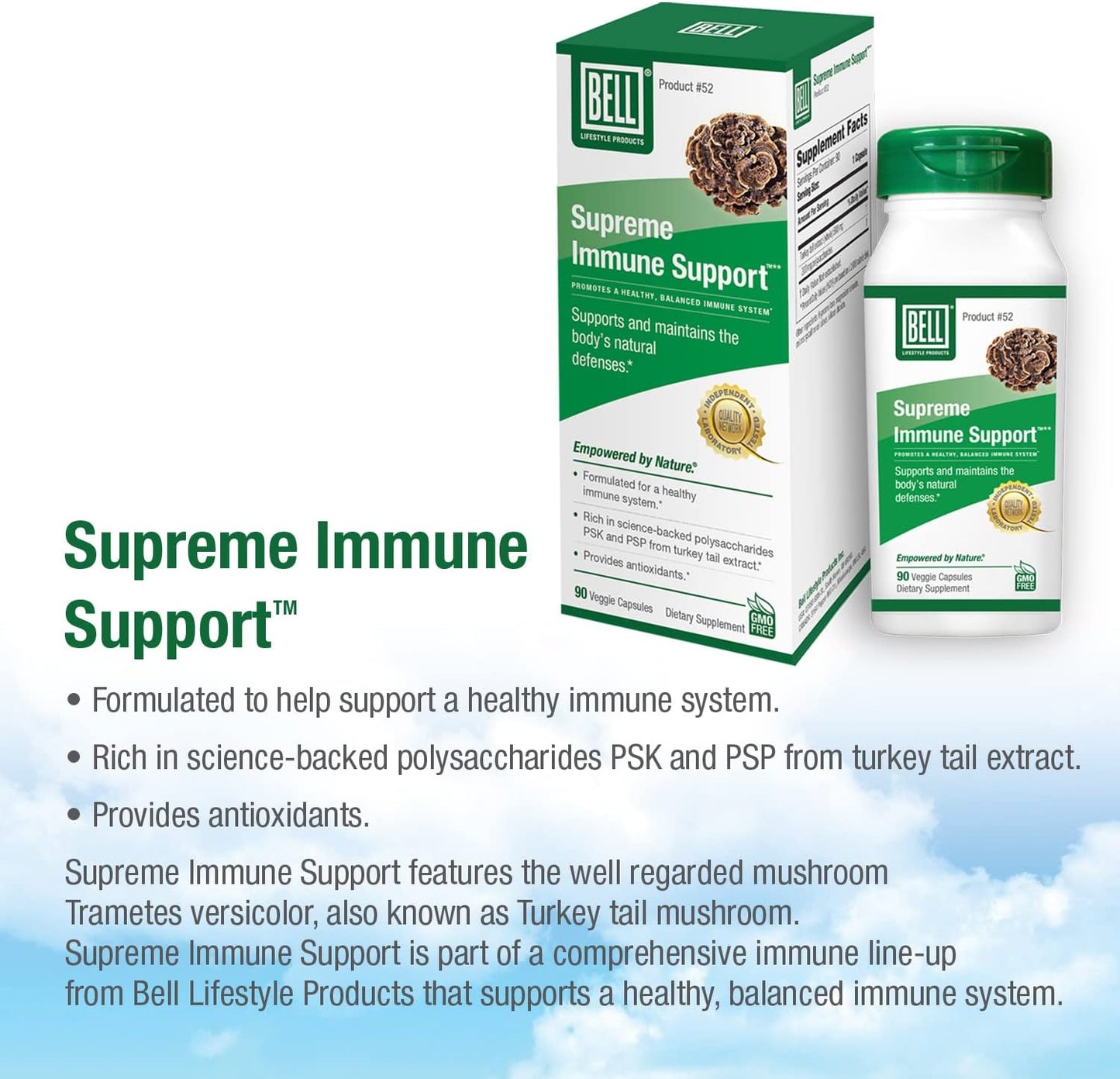 Supreme Immune Support Mushroom Supplement with Turkey Tails - Natural Blend for Immune Support | 90 Capsules