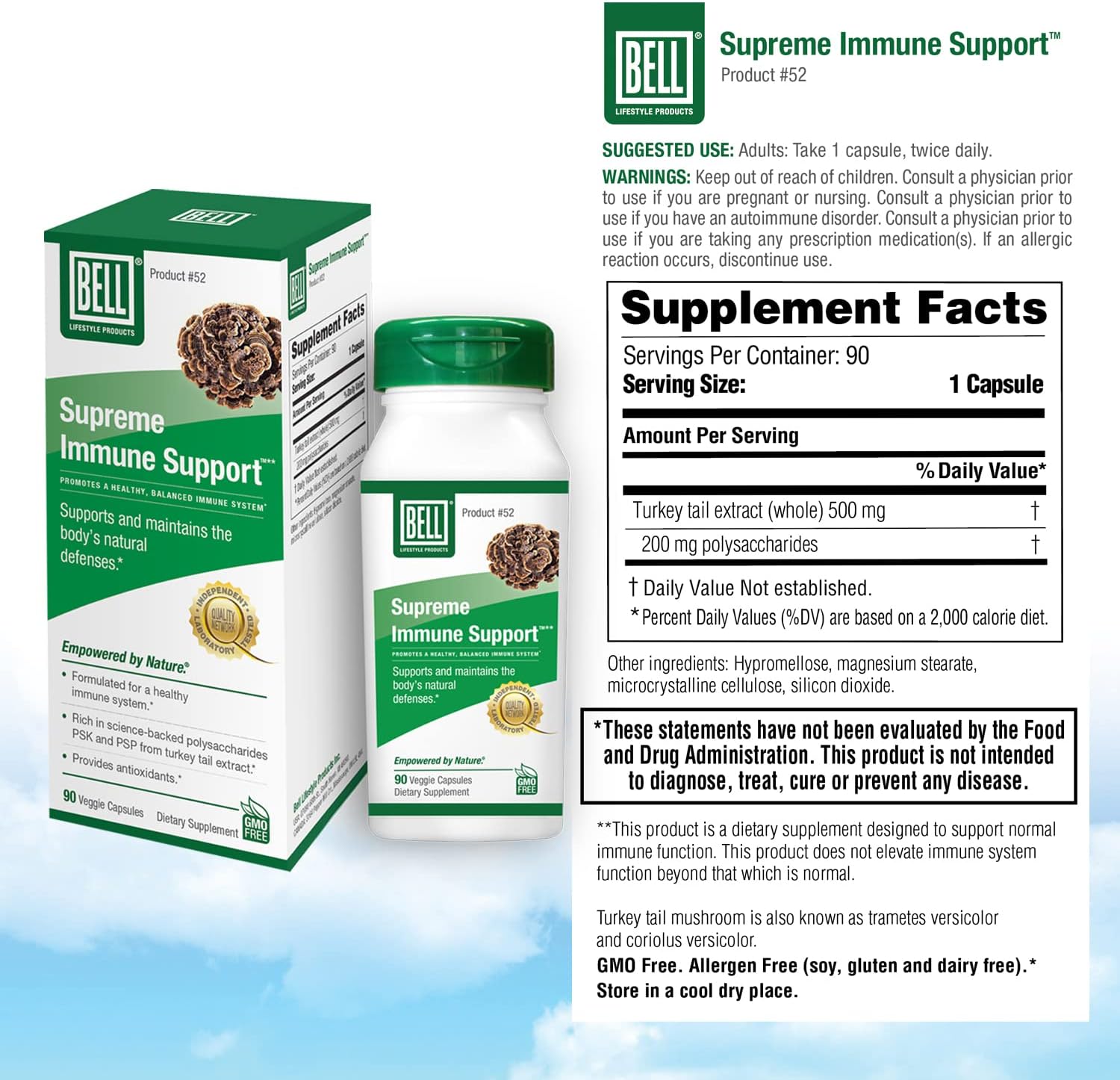 Supreme Immune Support Mushroom Supplement with Turkey Tails - Natural Blend for Immune Support | 90 Capsules