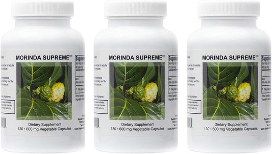 Supreme Nutrition Morinda: 390 Whole Noni Fruit Capsules (130 per bottle) - Vegetarian Friendly - Pack of 3