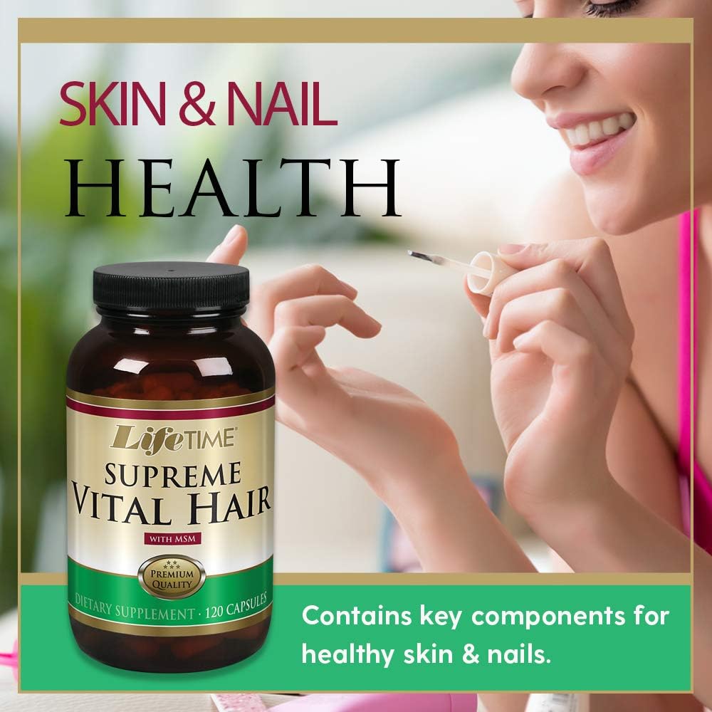 Supreme Vital Hair Supplement with Biotin, MSM, Vitamins, Zinc & More | Promotes Healthy Hair, Nails, & Skin | 120 Capsules
