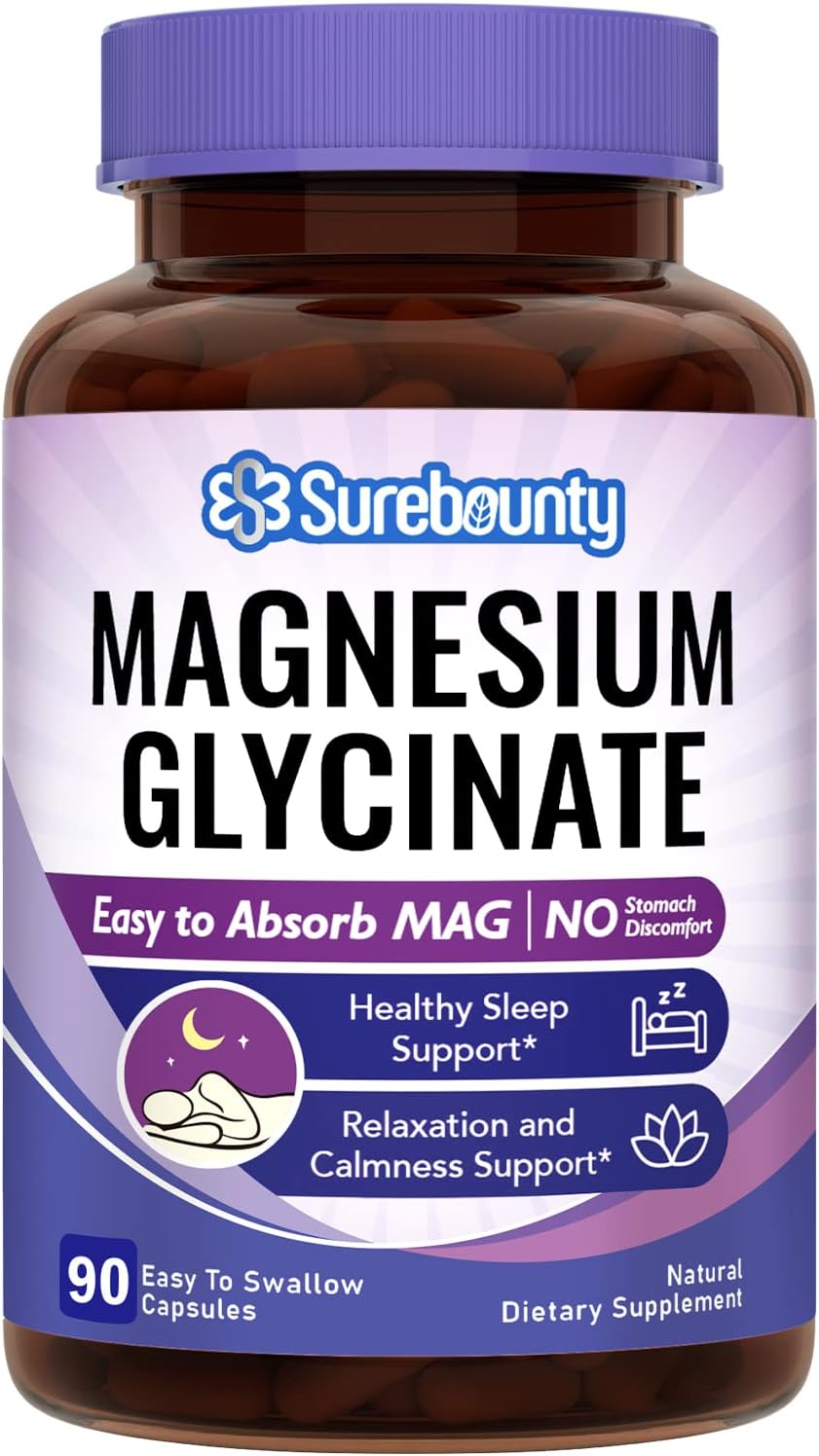 Surebounty Magnesium Glycinate Sleep Aid Supplement, 710mg Chelated Magnesium Glycinate, Easy-to-Swallow Capsules for Kids & Adults - 90 Count