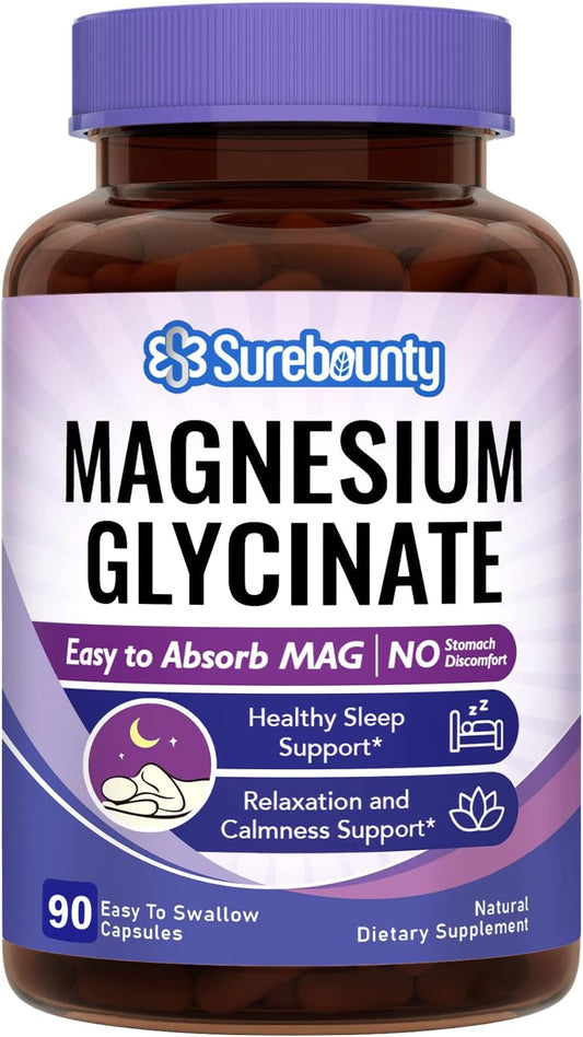 Surebounty Magnesium Glycinate Sleep Aid Supplement, 710mg Chelated Magnesium Glycinate, Easy-to-Swallow Capsules for Kids & Adults - 90 Count