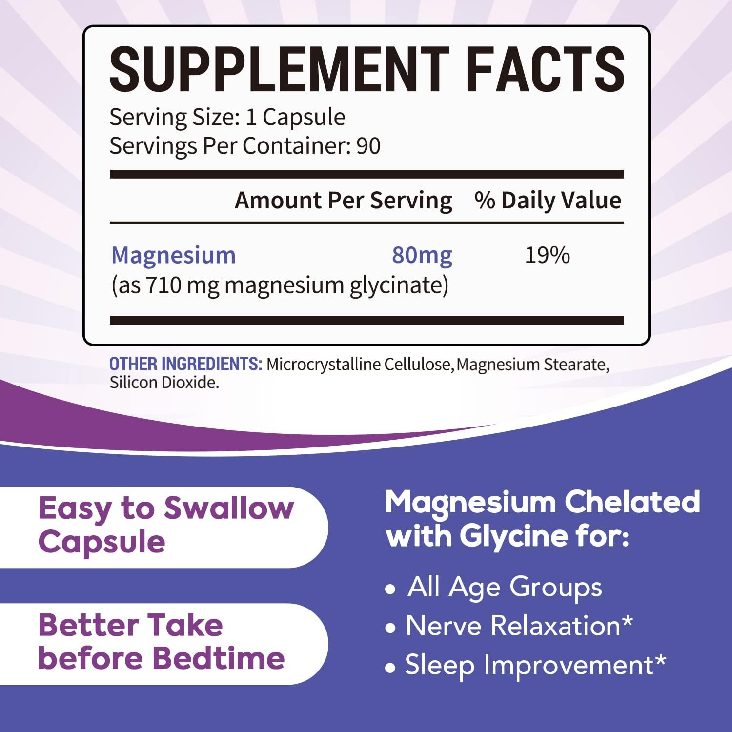 Surebounty Magnesium Glycinate Sleep Aid Supplement, 710mg Chelated Magnesium Glycinate, Easy-to-Swallow Capsules for Kids & Adults - 90 Count