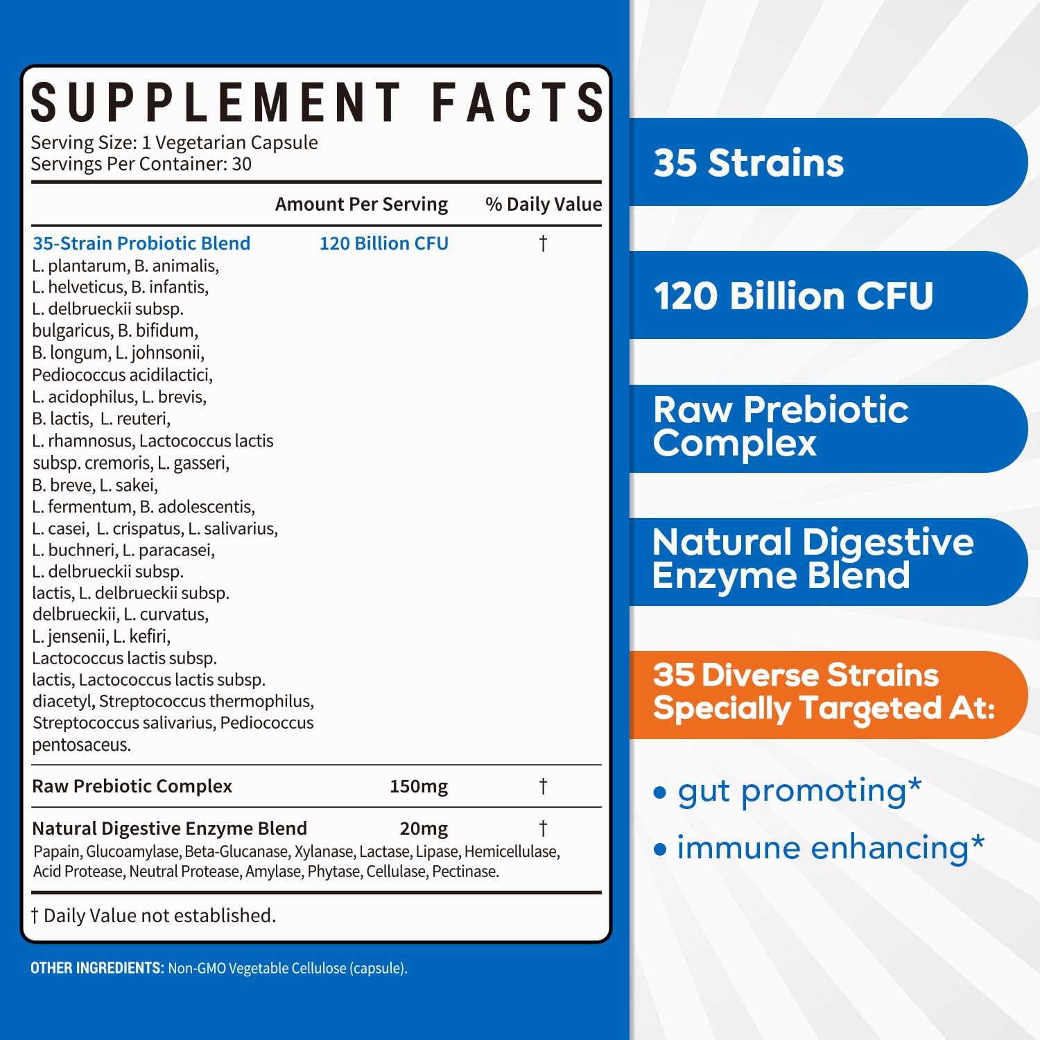 Surebounty Probiotics 120 Billion CFU for Men & Women - Prebiotics + Digestive Enzymes - 3-in-1 Complete Probiotic - 30 Capsules