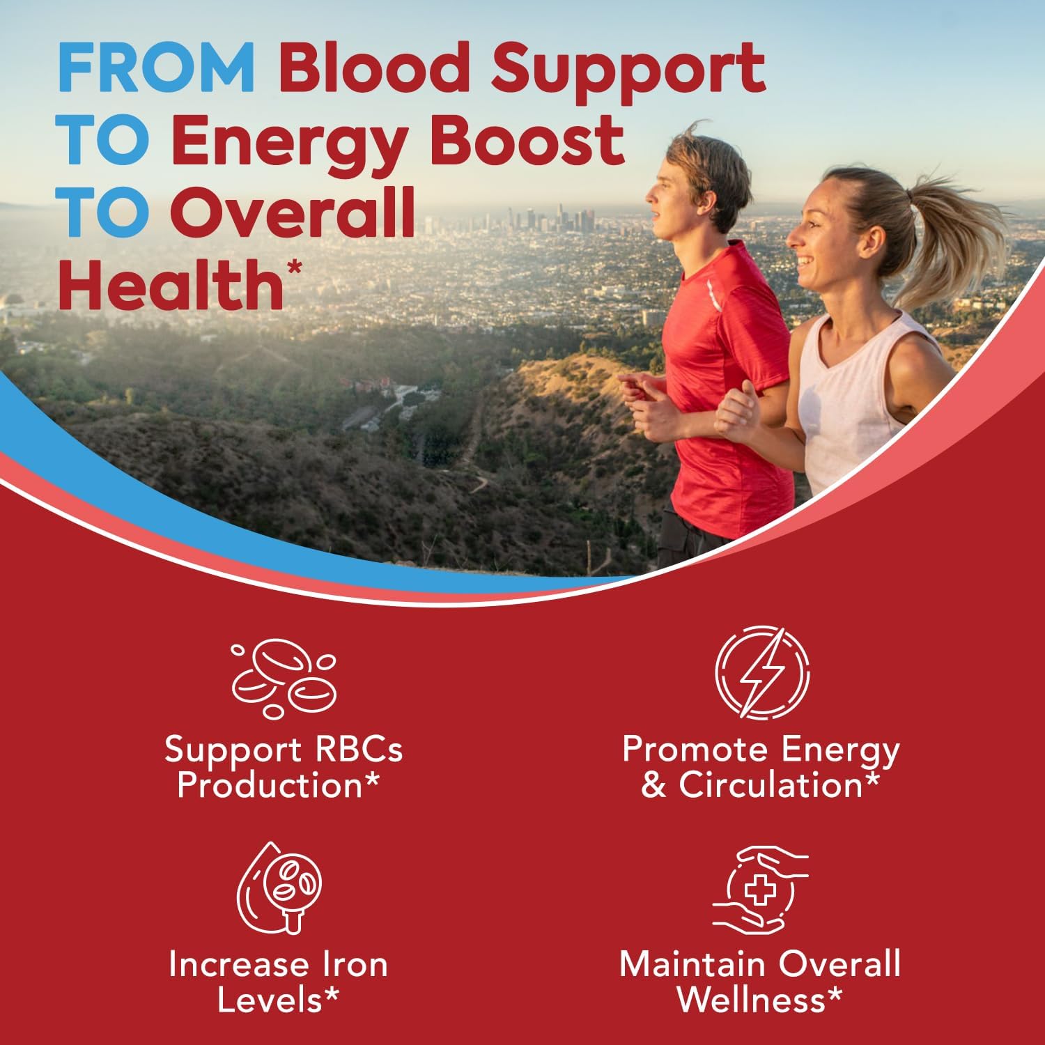 Surebounty Vegan Iron Supplement with Natural Vitamin C - Gentle on Stomach, High Absorption - 65mg for Red Blood Cell Function, Energy & Muscle Health - 60 Tabs, Once Daily